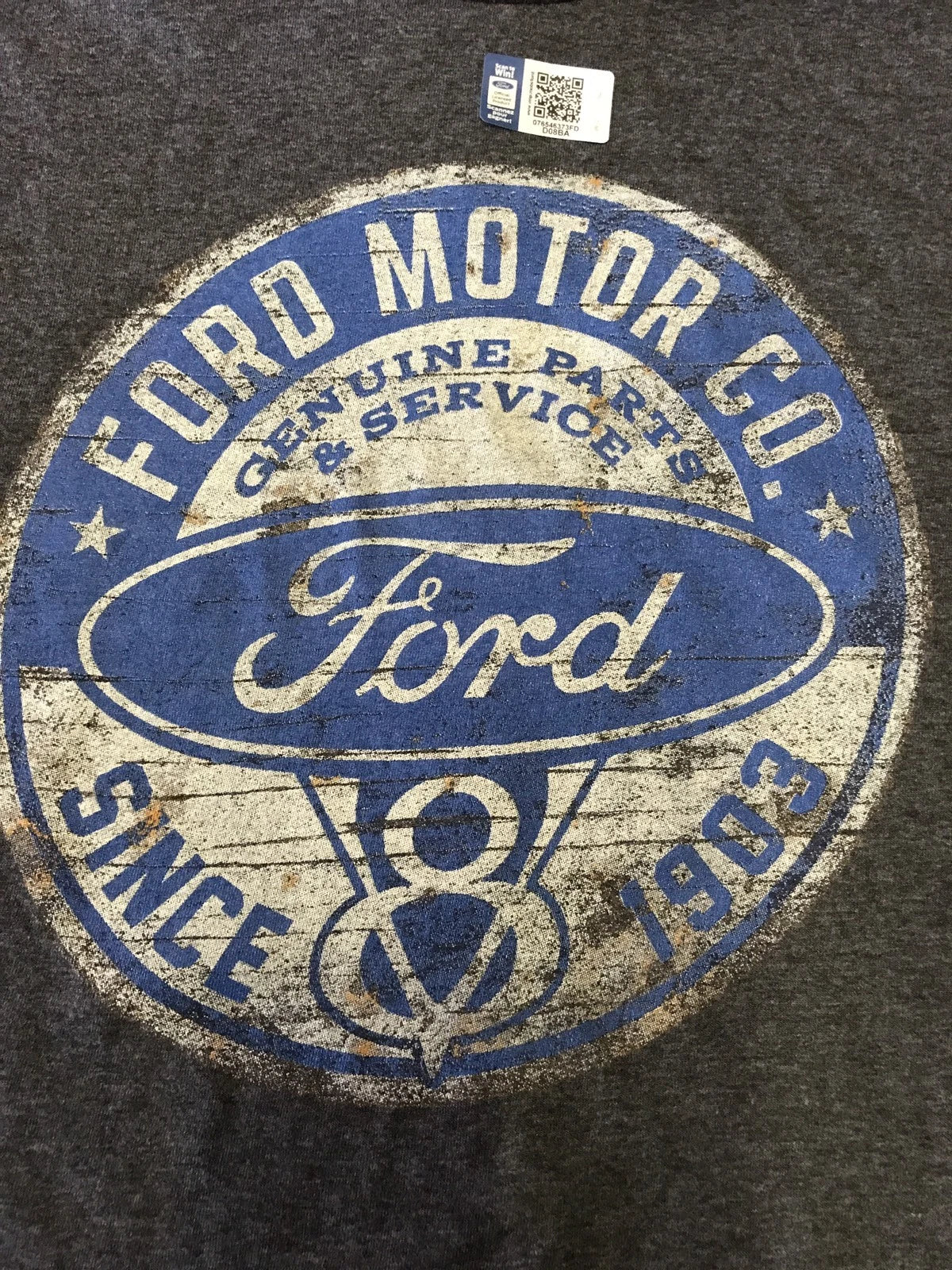 Ford T-Shirt Gray V8 Emblem Distressed for Ford Motor Company (2000–2000)