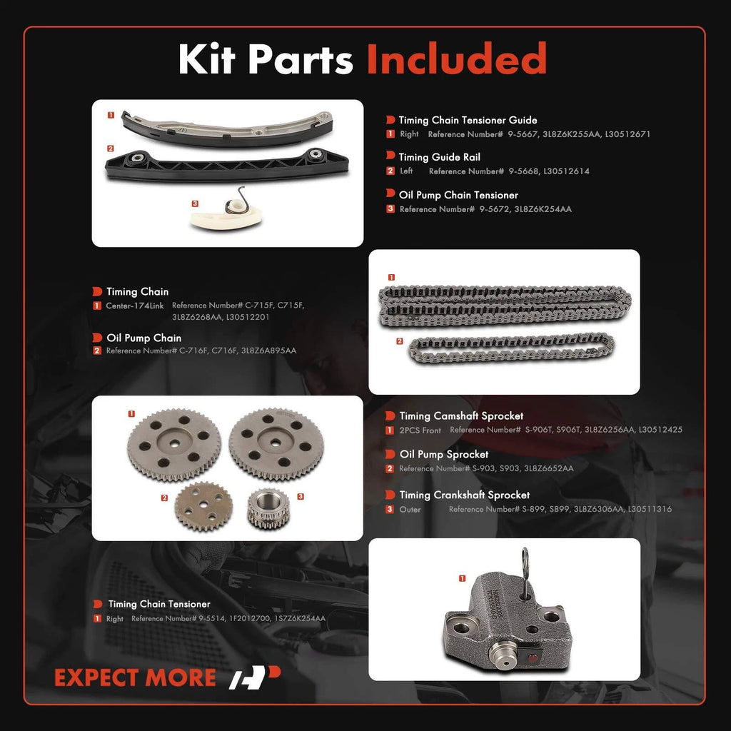 10x Timing Chain Kit for Ford Focus Escape Mercury Mariner (2003-2004)