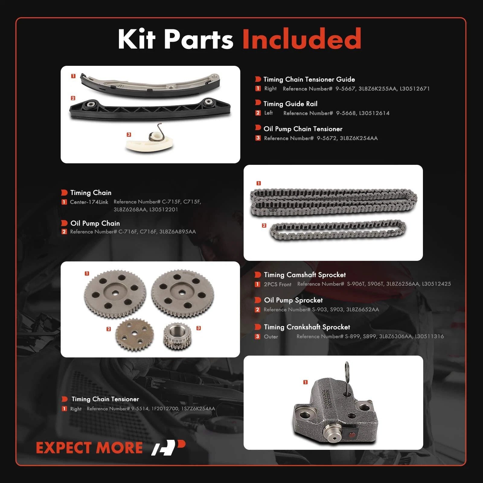 10x Timing Chain Kit for Ford Focus Escape Mercury Mariner (2003-2004)