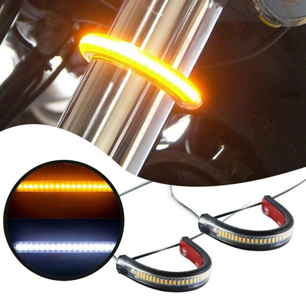2X White/Amber Switchback LED Fork Turn Signal DRL Light Strips for Motorcycle