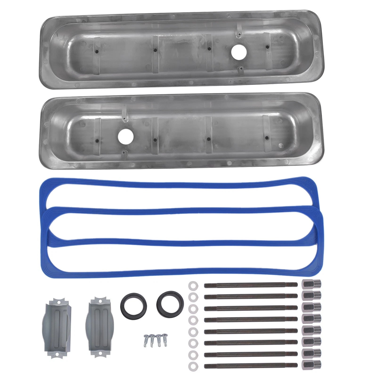 Polished Short Finned Valve Covers with Gasket for Chevy Small Block (1987–1999)
