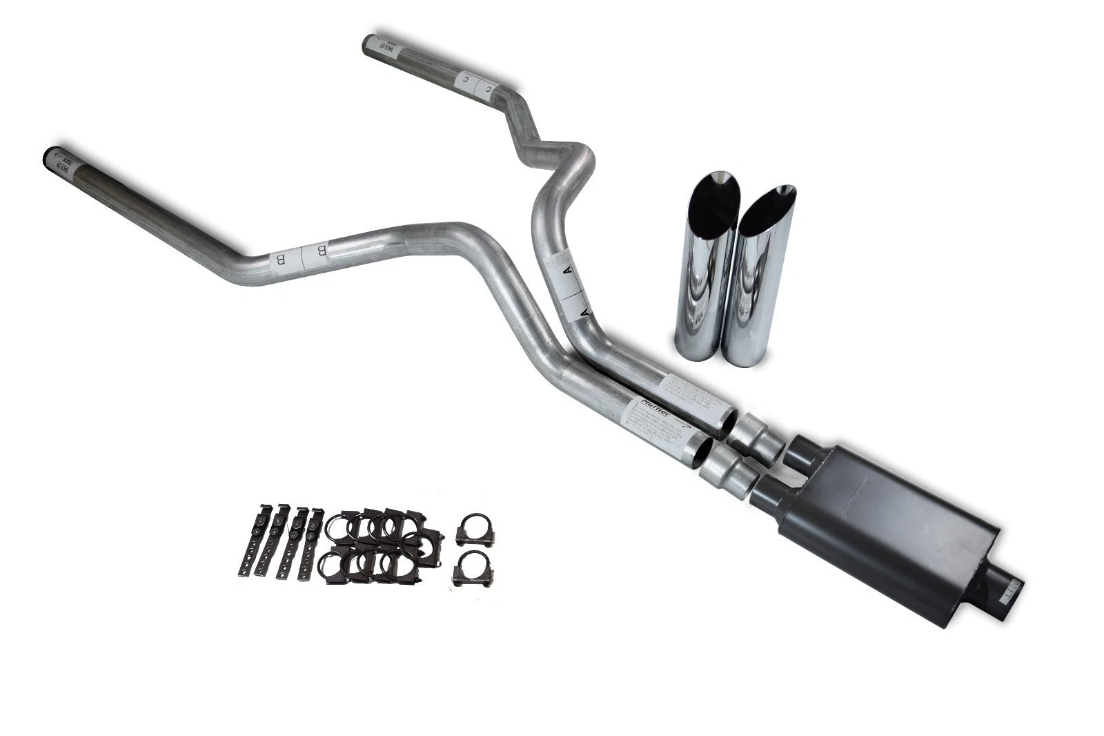 3" Dual Exhaust Kit for Ford F150 (2015–2020) - 2 Chamber Muffler, Slash Tips