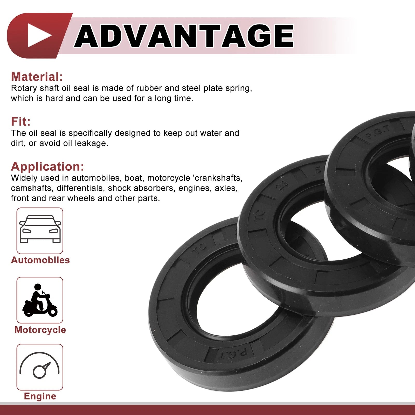 Set of 5 Rotary Shaft Oil Seals 28x52x10mm Nitrile Rubber 672668828533