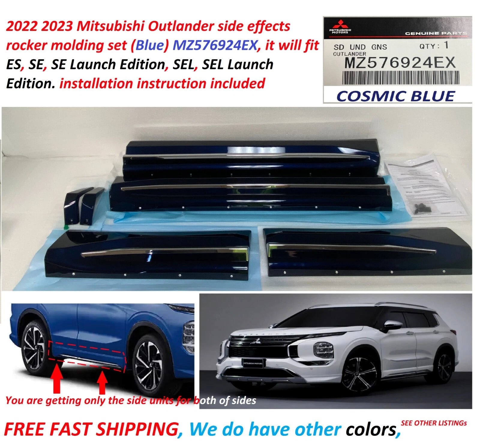 Set of 4 Side Effects Rocker Molding for Mitsubishi Outlander (2022–2023) MZ576924EX