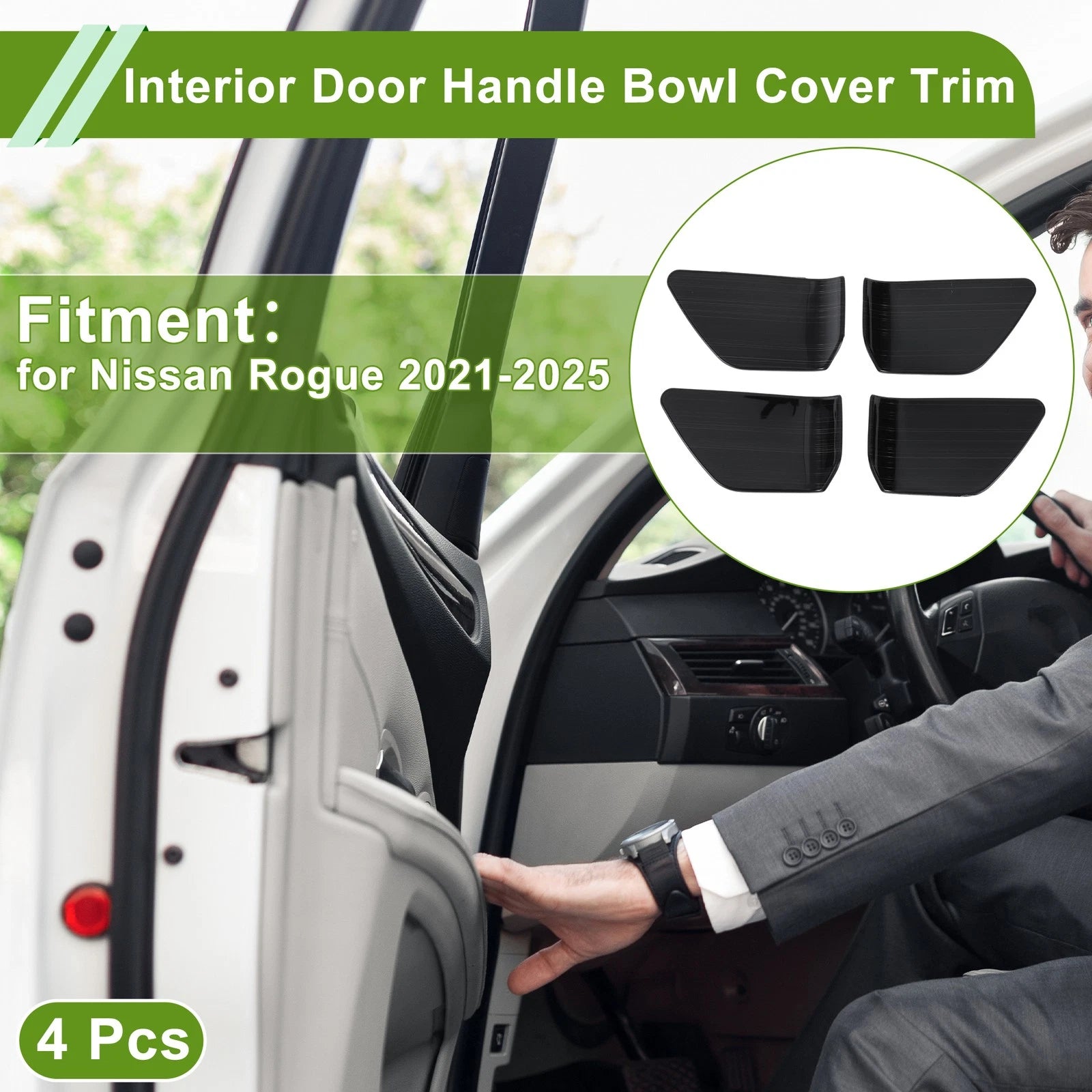 Interior Door Handle Bowl Cover Trim for Nissan Rogue (2021–2025) Black