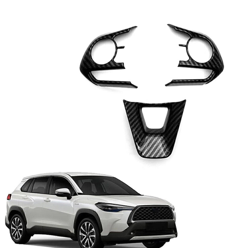 Set of 3 Carbon Fiber Steering Wheel Frame Cover Trim for Toyota Corolla (2019–2022)