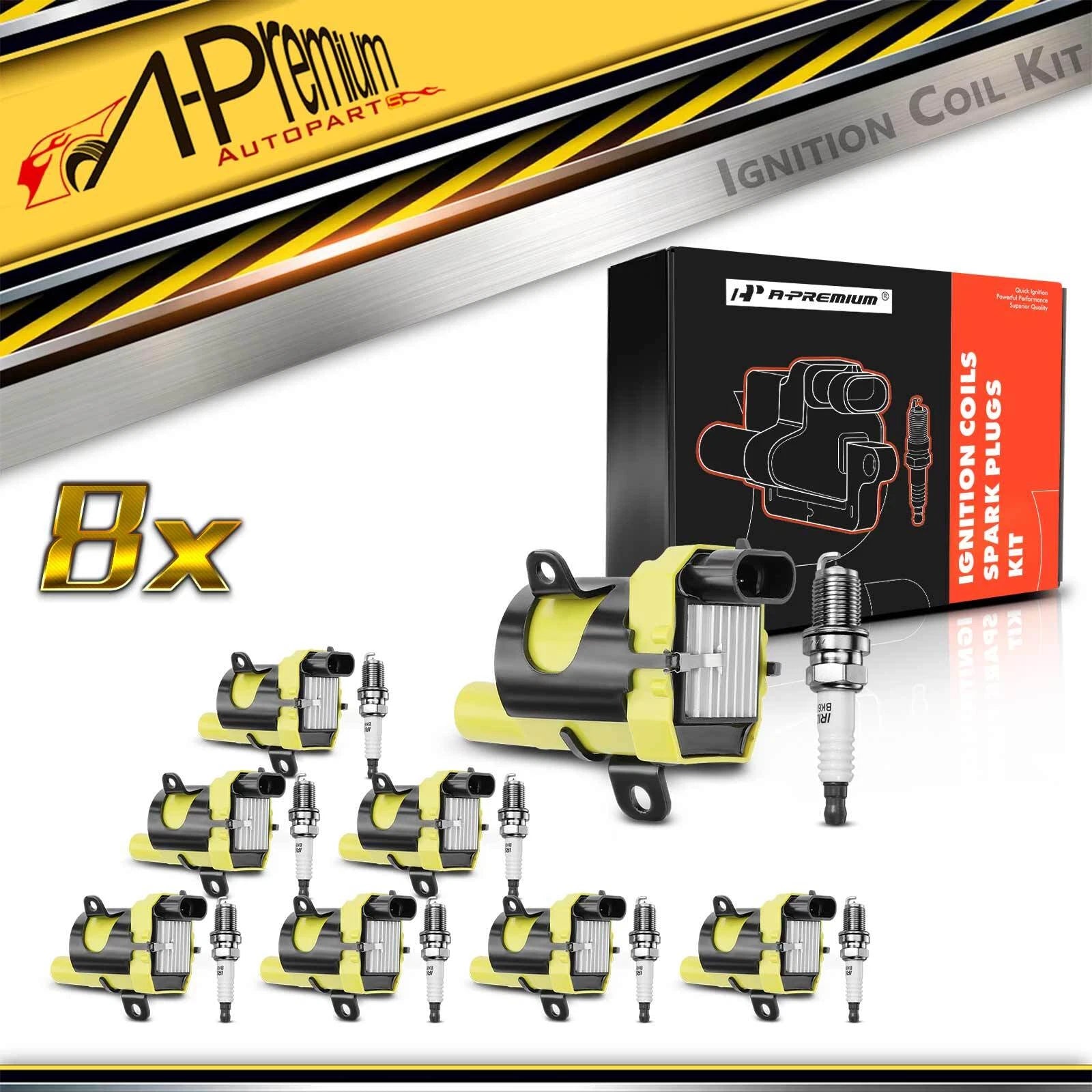 Set of 8 Ignition Coils & Iridium Spark Plugs for Chevy Cadillac GMC Isuzu 