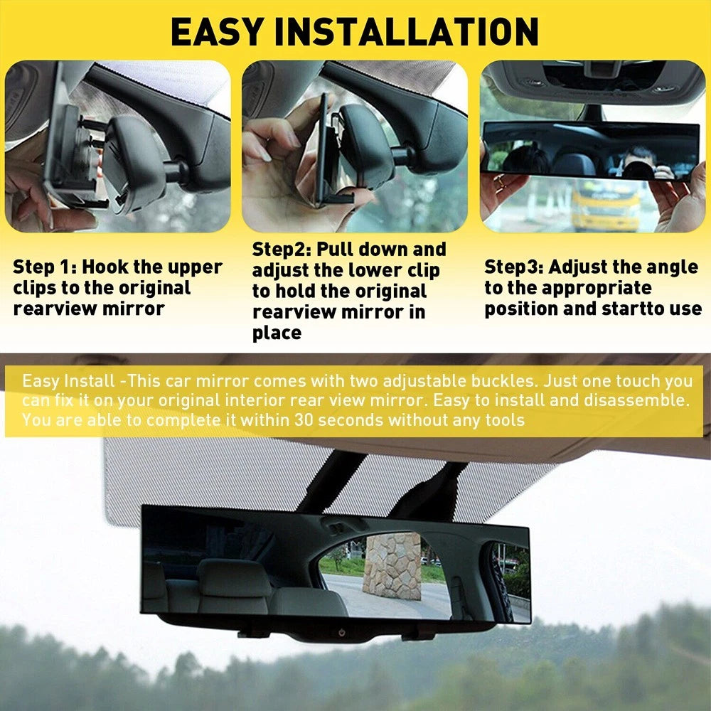 240MM Wide Convex Clip-On Rear View Mirror for Universal Fit