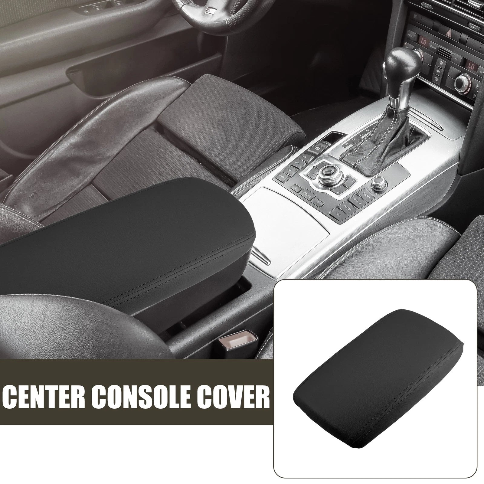 Center Console Armrest Cover for Audi A6L C6 (2005–2011) Faux Leather Black