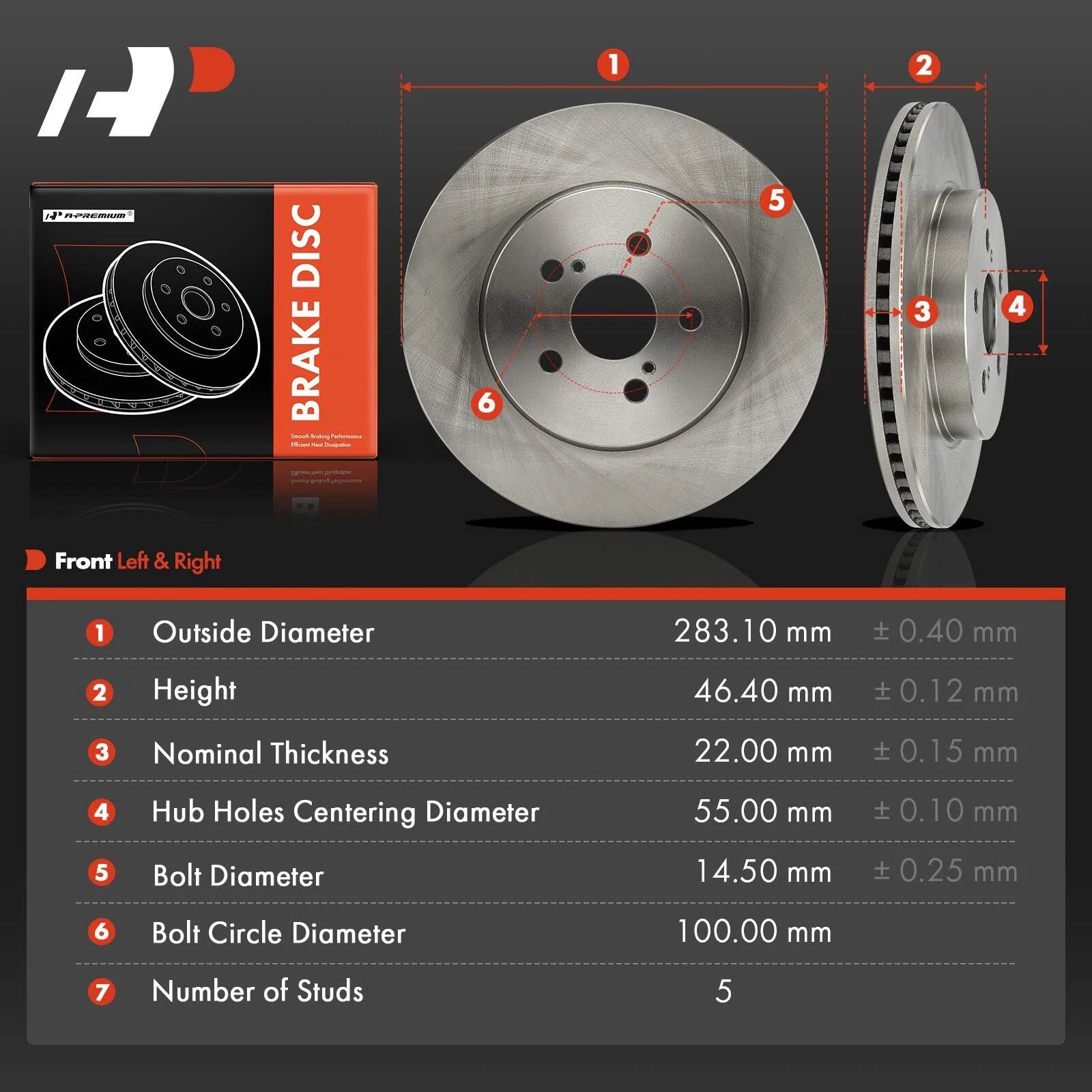 Front Side Disc Brake Rotors for Toyota Corolla & Prius Prime (2019–2022)