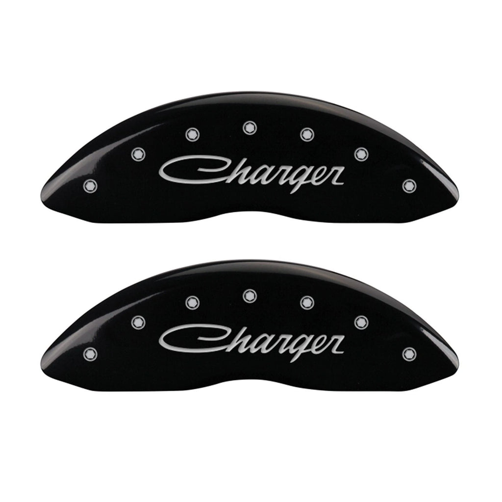 Caliper Covers Set of 4 Gloss Black Cursive for 2006-2018 Dodge Charger by MGP