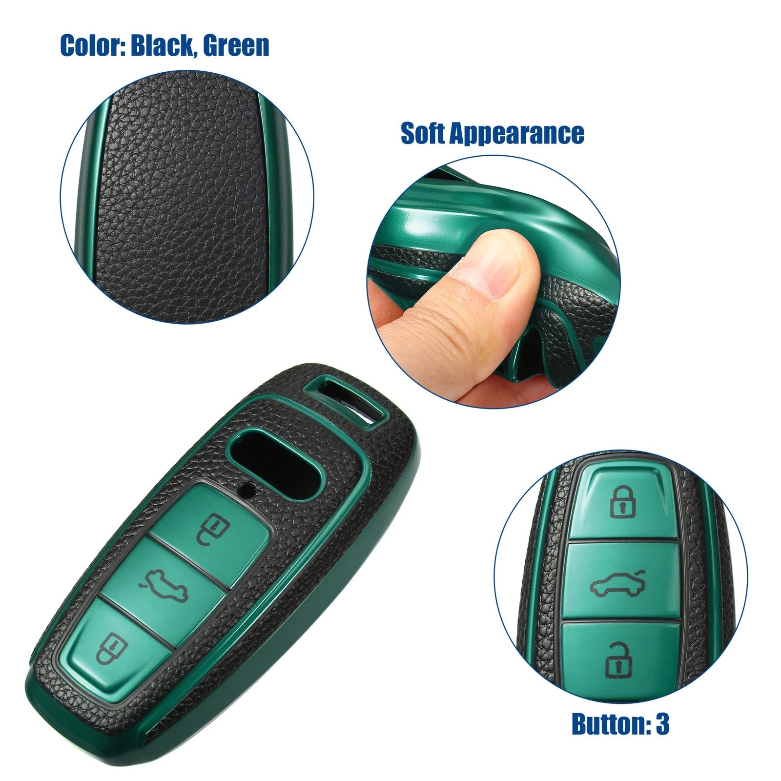 TPU 3 Button Keyless Remote Cover for Audi A6 (2012–2018) Black Green