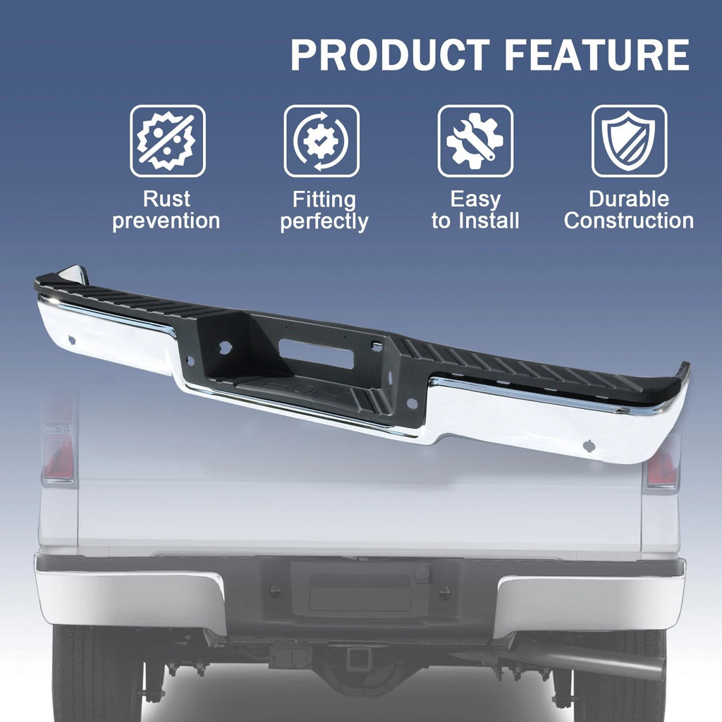 Chrome Rear Step Bumper for Ford F-150 (2004-2006) with Sensor Holes