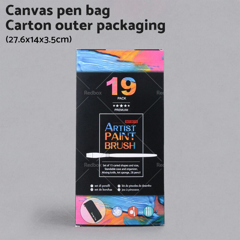 19Pcs Paint Brushes Set for Artists - Watercolour Acrylic Oil Painting
