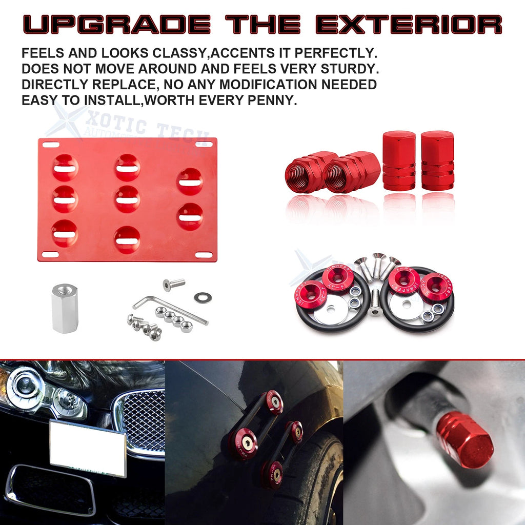 Red Tow License Plate + Air Valve Cap + Release Fastener for Jaguar XF (2009-2020)