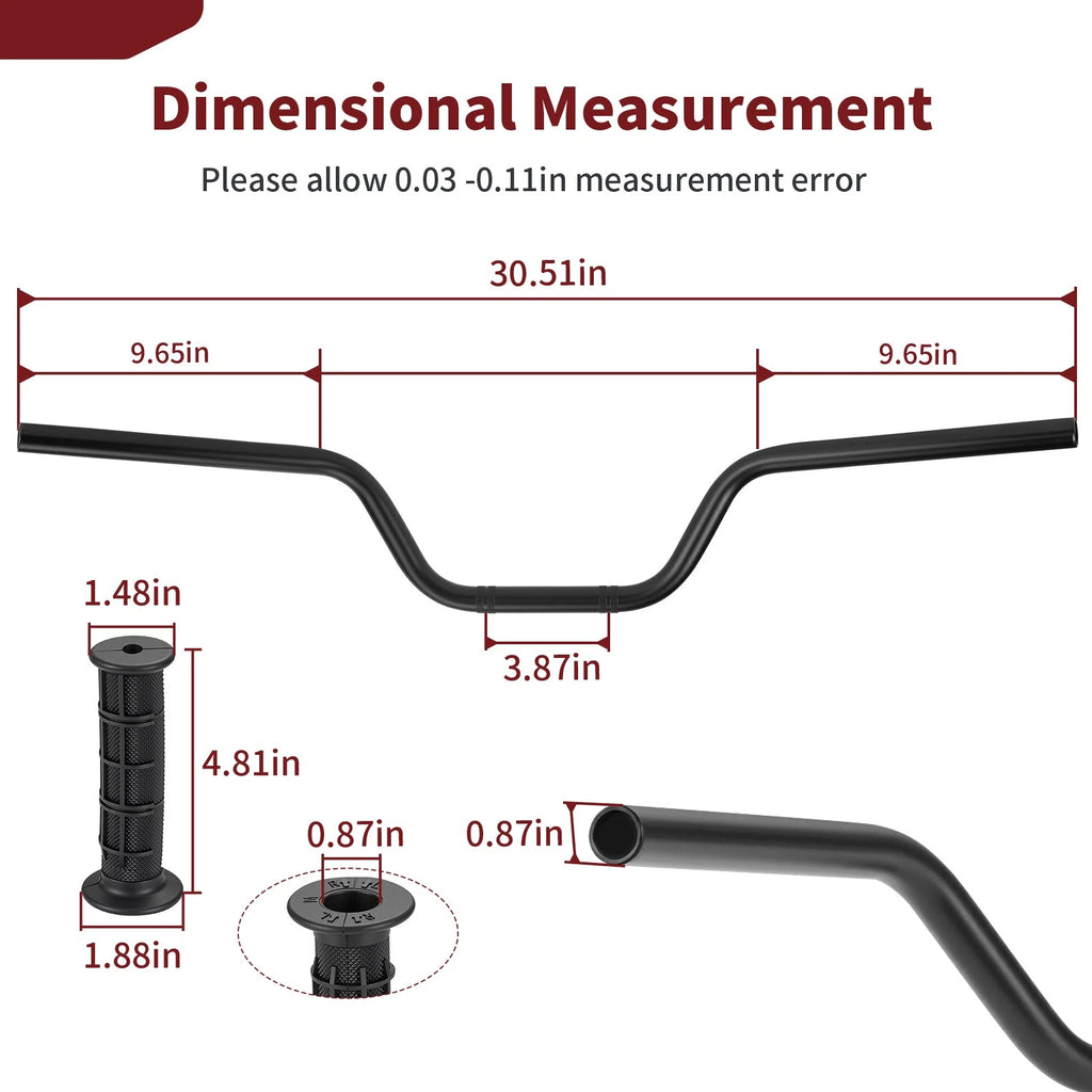 Heavy Duty Black Handlebar with Grips for Yamaha Raptor YFM700 YFM700R (2013–2024)