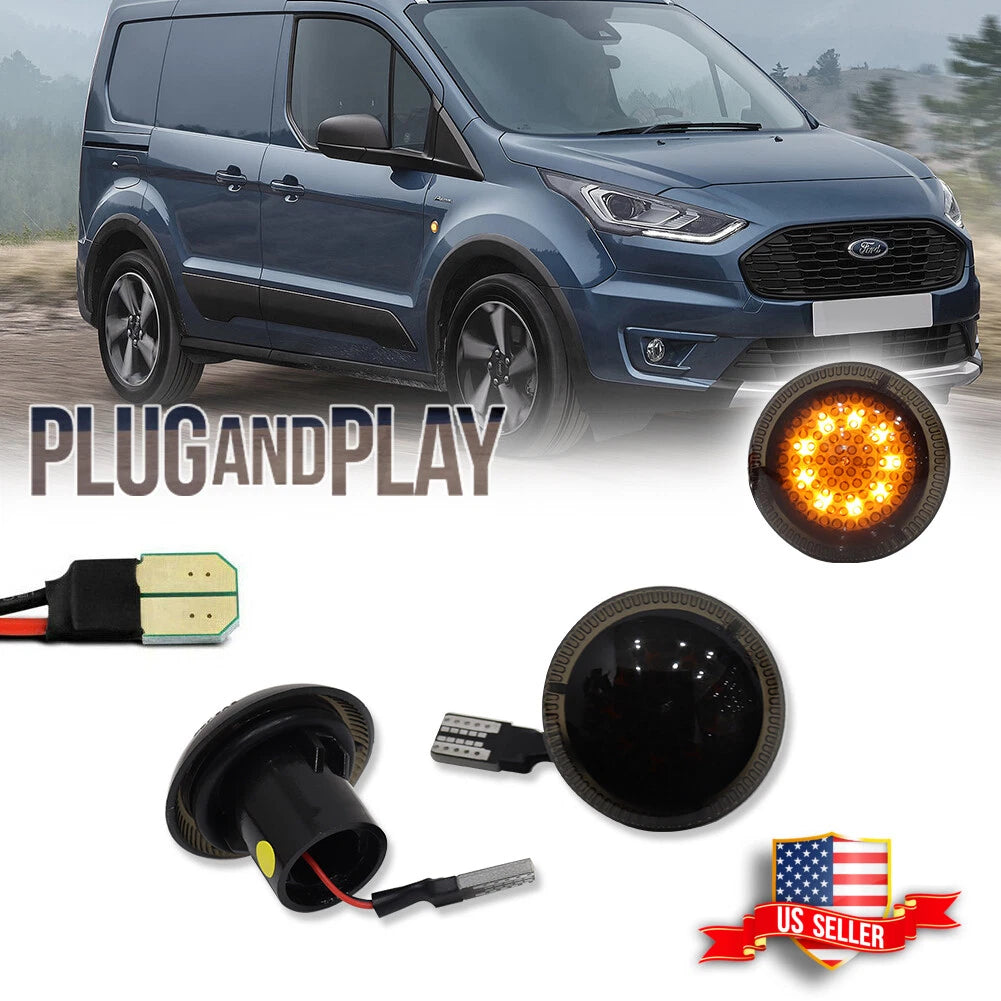 2X Smoke Amber LED Side Marker Lights for Ford Transit Connect (2010–2021)