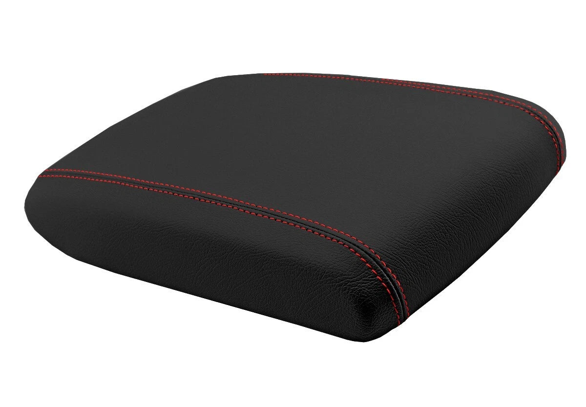 Leather Synthetic Console Armrest Cover for GMC Yukon (2003–2009) Black Red Stitch