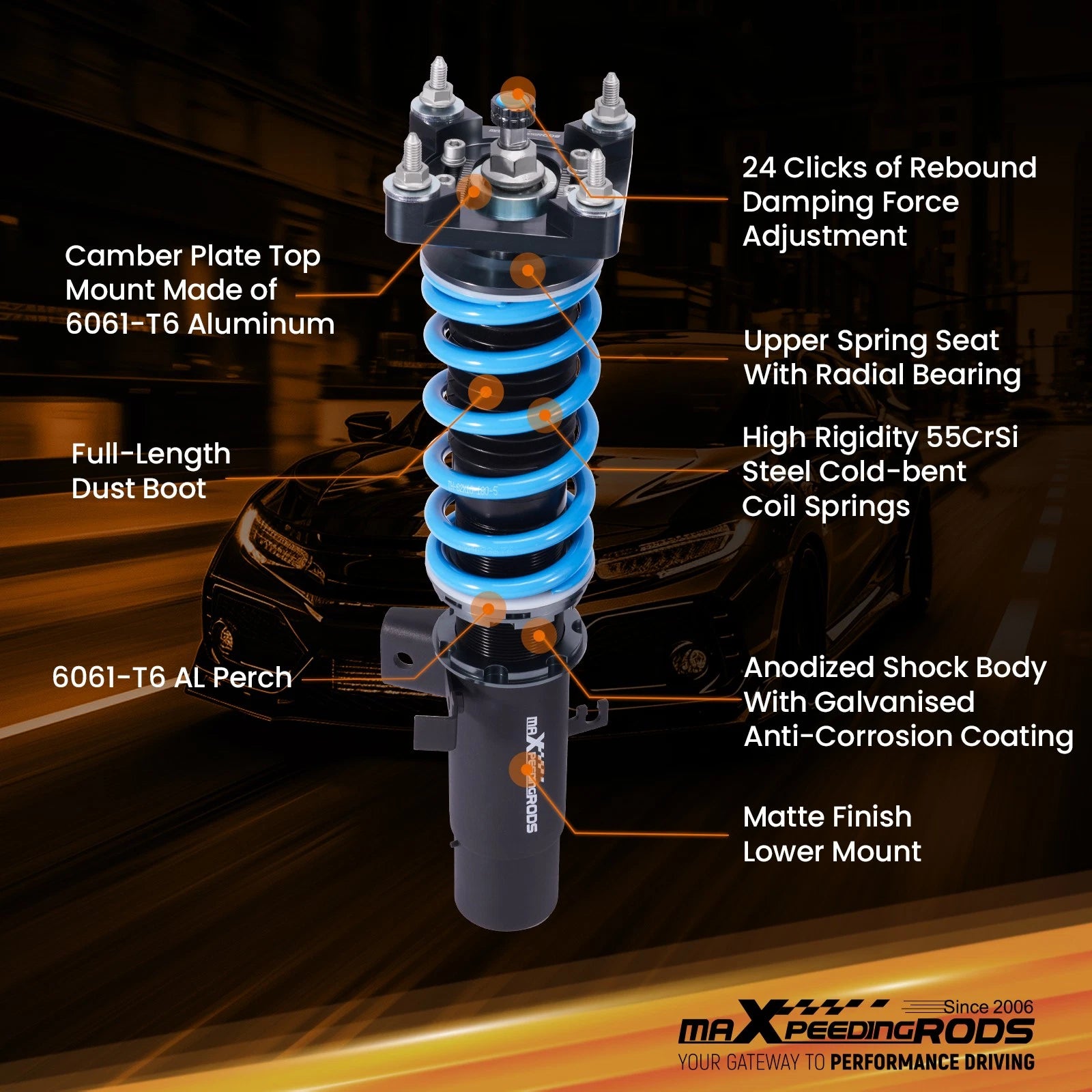 Coilovers for Toyota MKV GR Supra A90 (2020–2023) - 24 Level Suspension