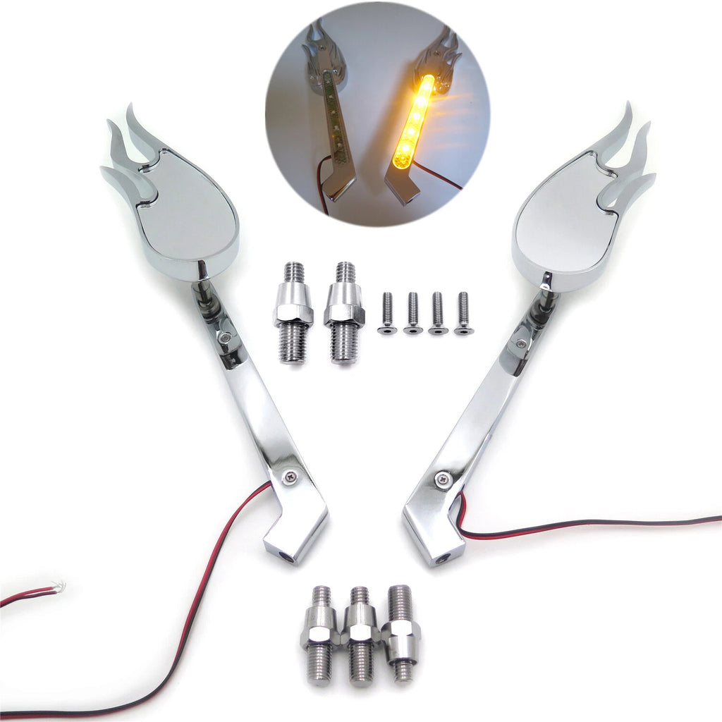 Flame LED Turn Signal Integrated Mirrors for Honda Kawasaki Suzuki (All Years)