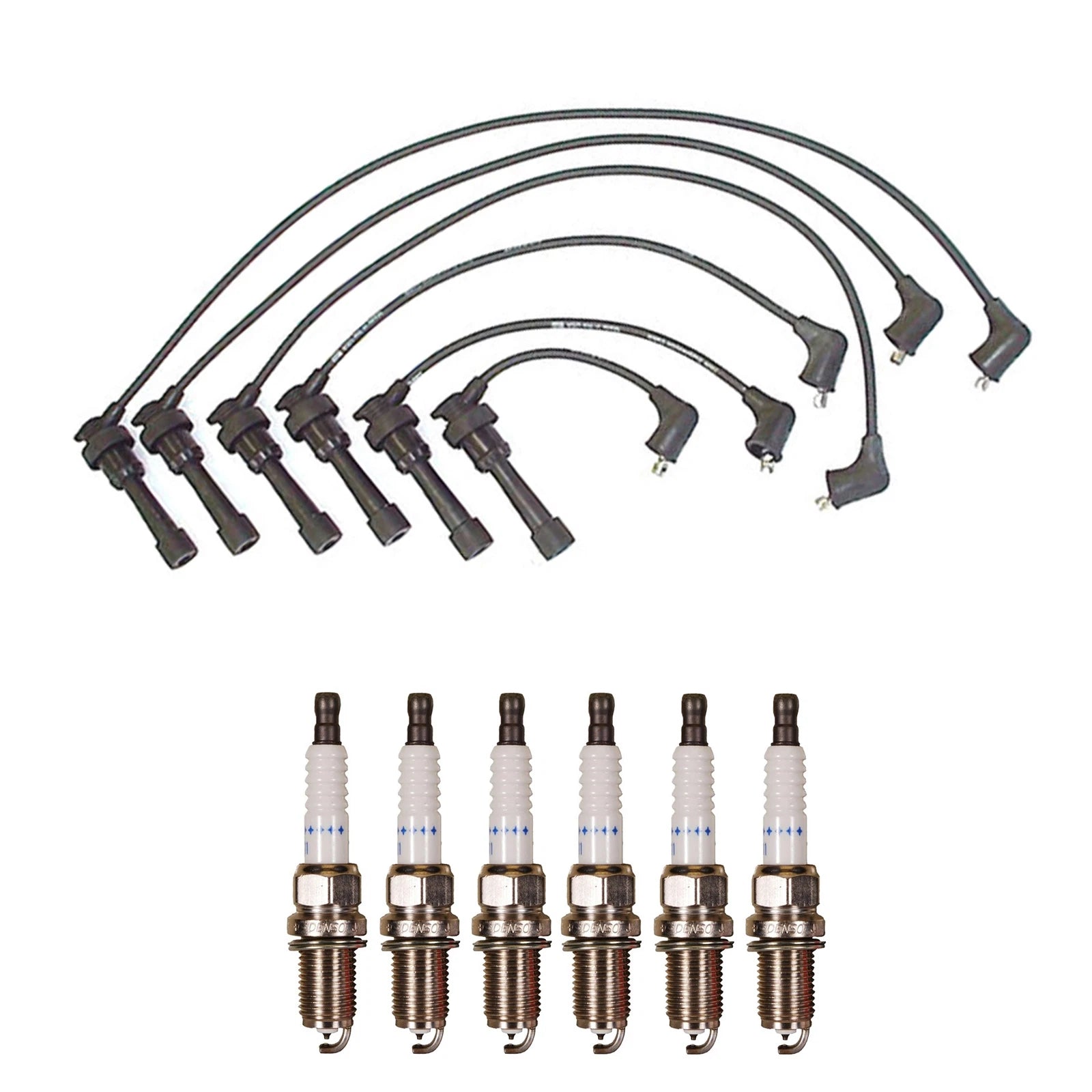 Denso 7mm Wire Set & 6 Double Platinum Spark Plugs Kit for Dodge Mitsubishi V6 (–)