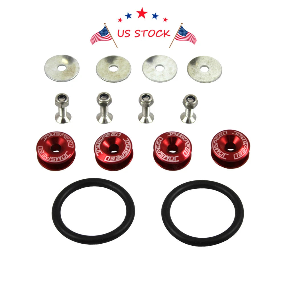 Quick Release Bumper Trunk Fastener Kit for Universal Vehicles (CNC Billet, Red)