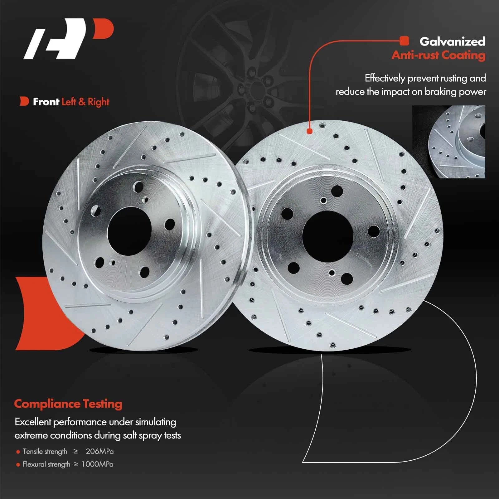 Front Side Drilled Brake Rotor for Toyota Highlander and Lexus ES330 (2001–2007)