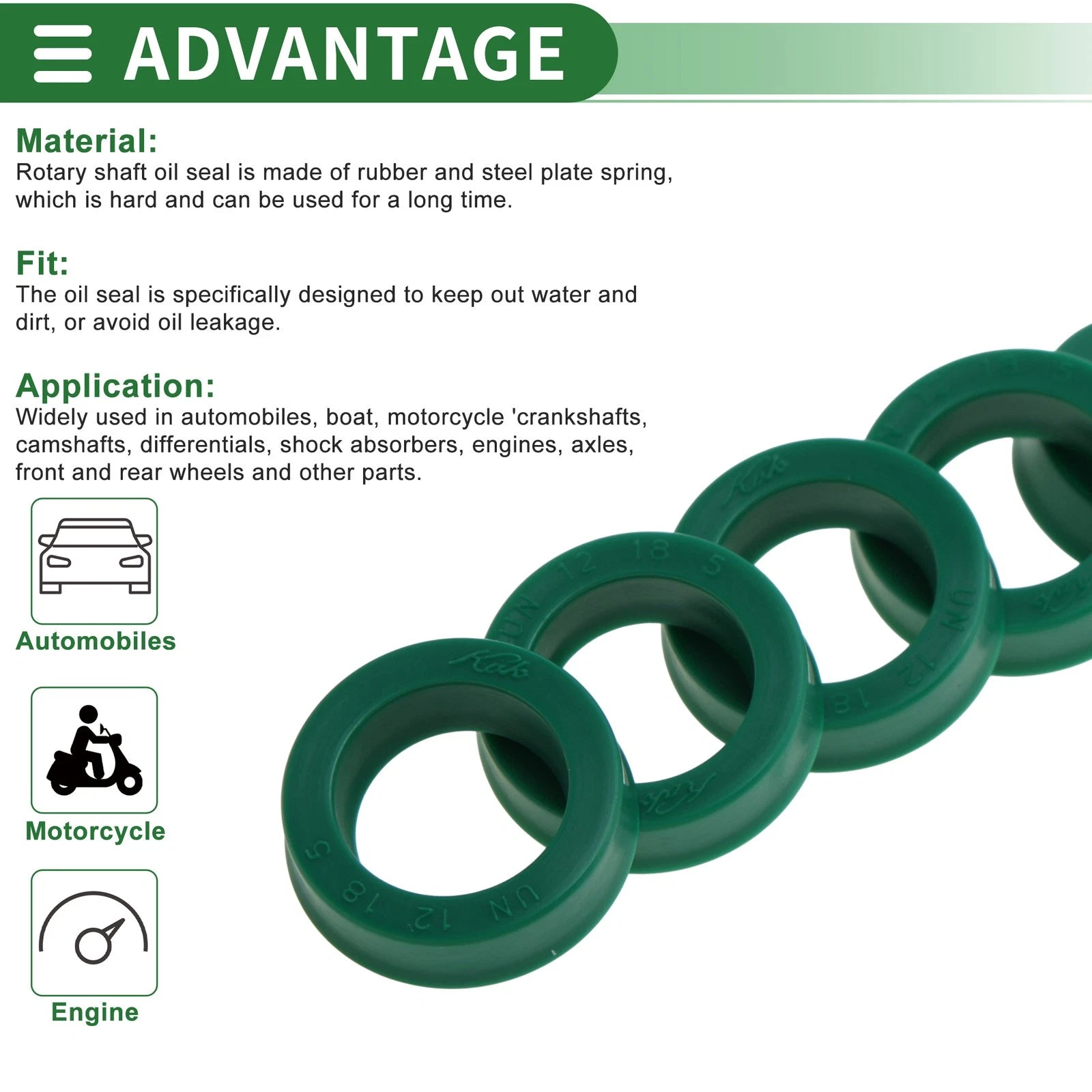 Set of 5 Oil Seal Rotary Shaft Seal 12x18x5mm High Pressure Green