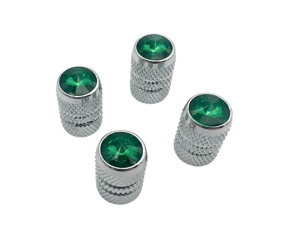 Tire Valve Stem Caps Chrome Green Set for Hot Rod Car Truck ATV (—)