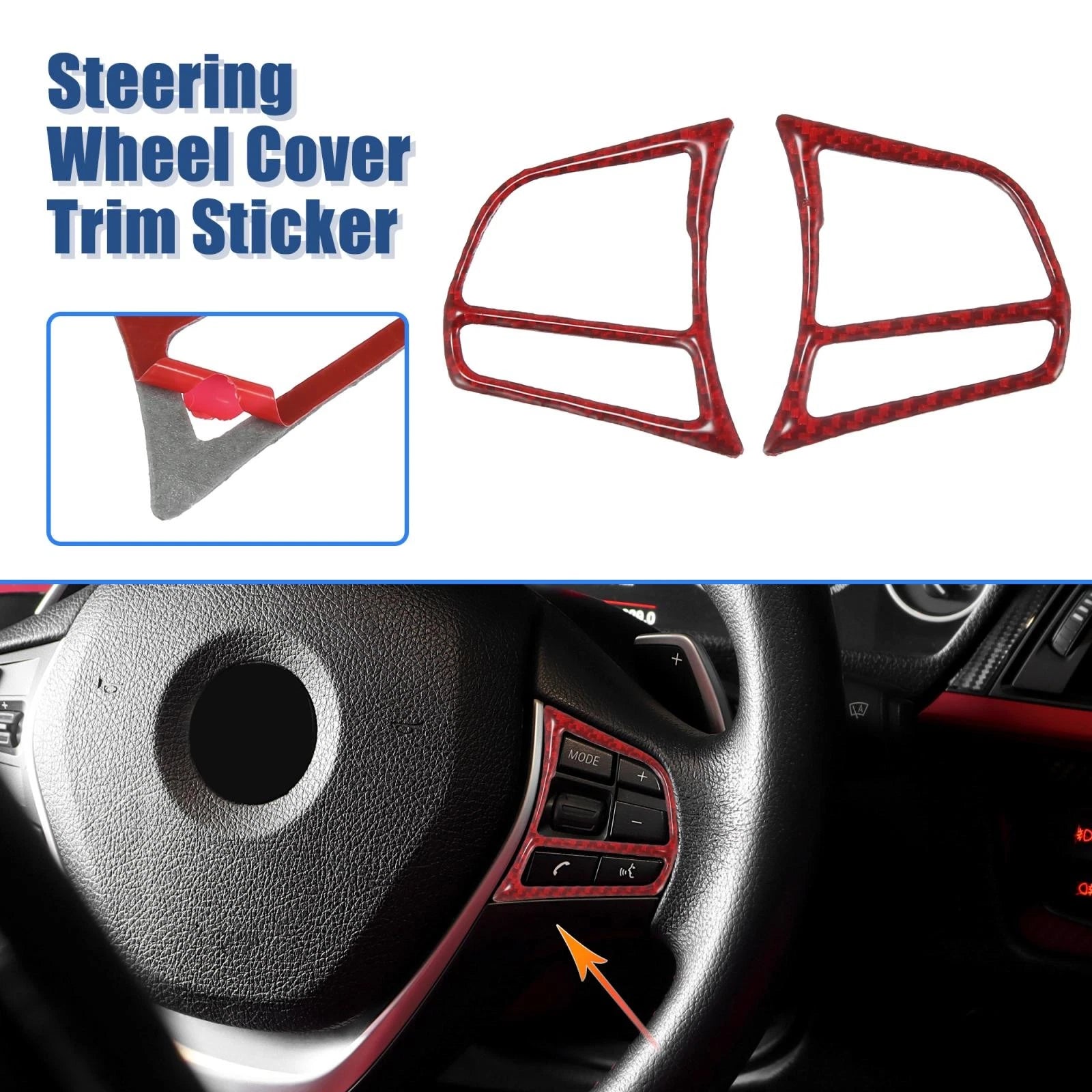 2X Steering Wheel Cover Trim Sticker Red for BMW 3 4 Series GT F30 (2014–2019)