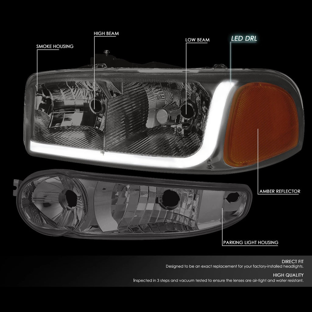 LED DRL Headlight Bumper Lamps Smoked Amber for GMC Sierra 1500 Denali (2002–2007)