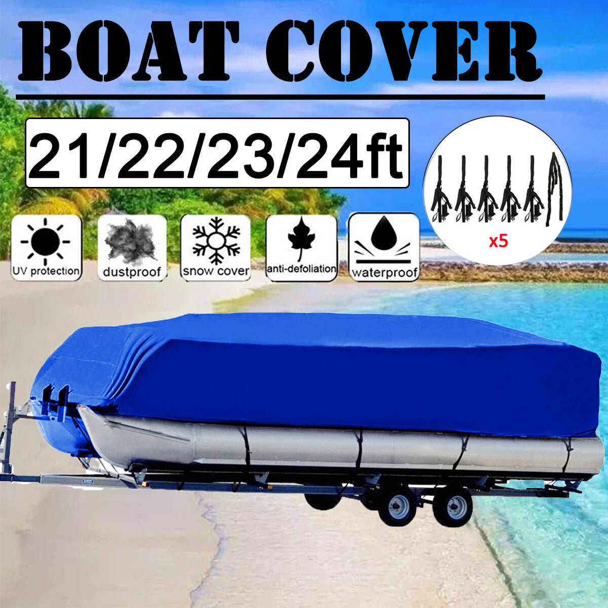 Pontoon Boat Cover Waterproof Anti-UV 21ft to 24ft (Fits )