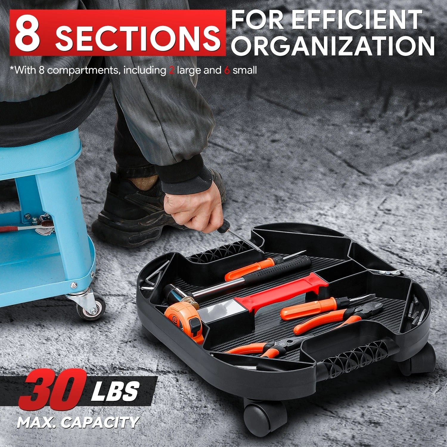 Universal Rolling Caddy Tray Kit for Tool Storage (15.5" x 15.5")