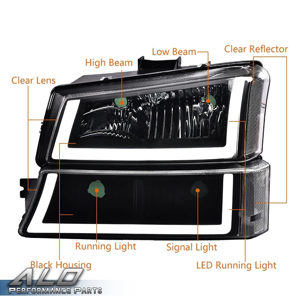 LED DRL Headlights for Chevy Silverado (2003–2007) Black Housing
