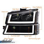 LED DRL Headlights for Chevy Silverado (2003–2007) Black Housing