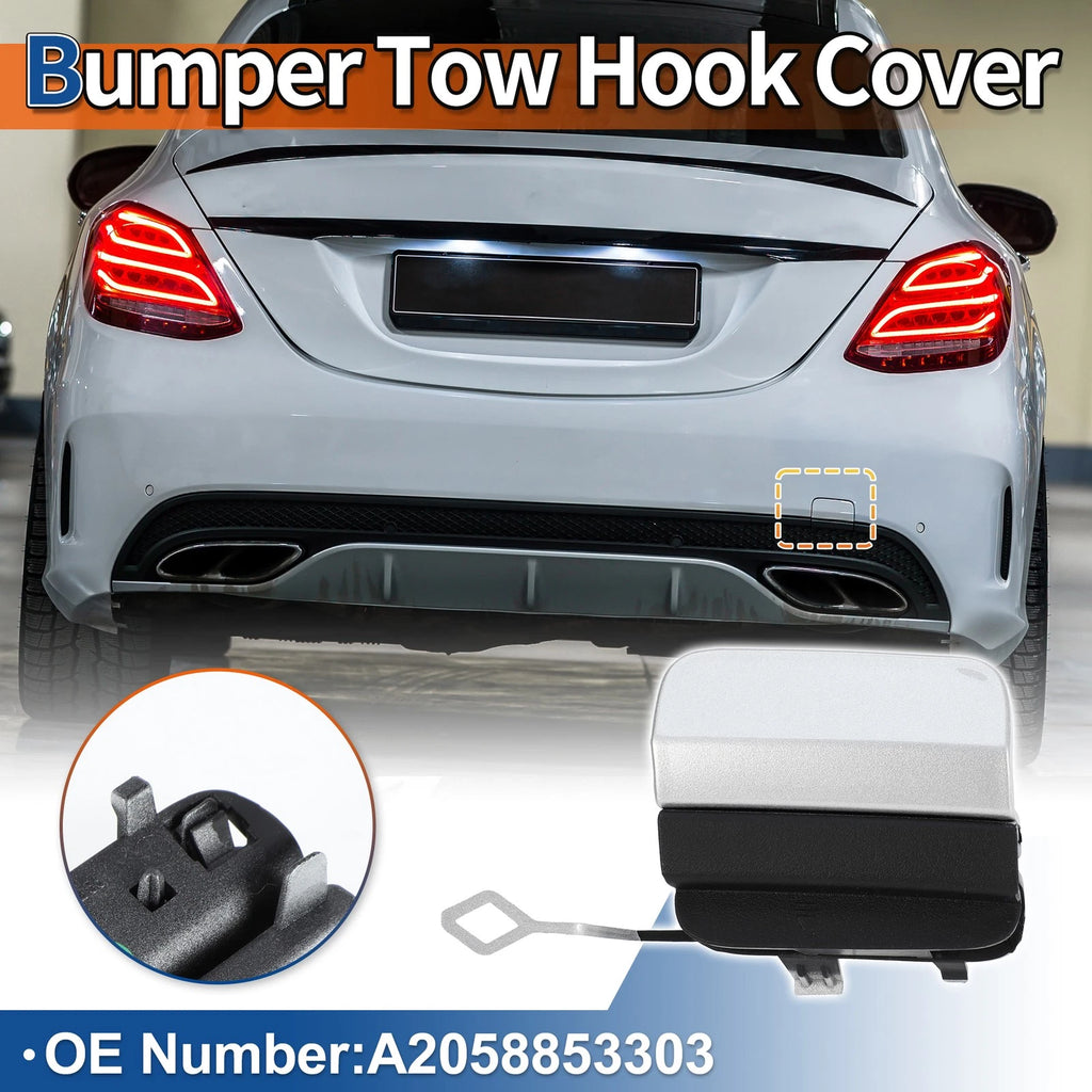 Rear Car Bumper Tow Hook Cover for Mercedes-Benz (2015–2020) No.A2058853303 Silver Tone