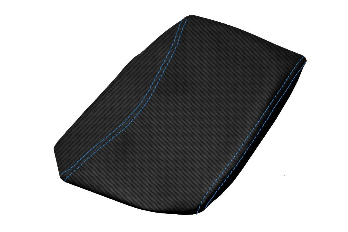 Console Lid Armrest Cover for Acura TLX (2021–2023) Blue Stitch PVC Carbon