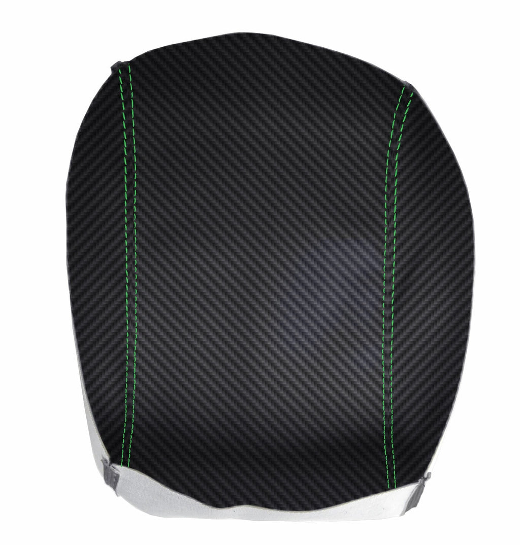 Console Lid Armrest Cover for Nissan Xterra (2005–2015) Carbon Fiber Green Stitch