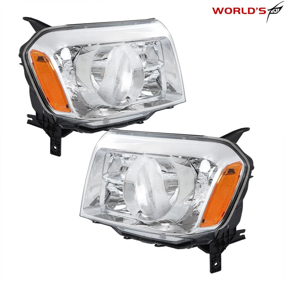 Set of 2 Halogen Chrome Amber Headlights for Honda Pilot (2009–2011)