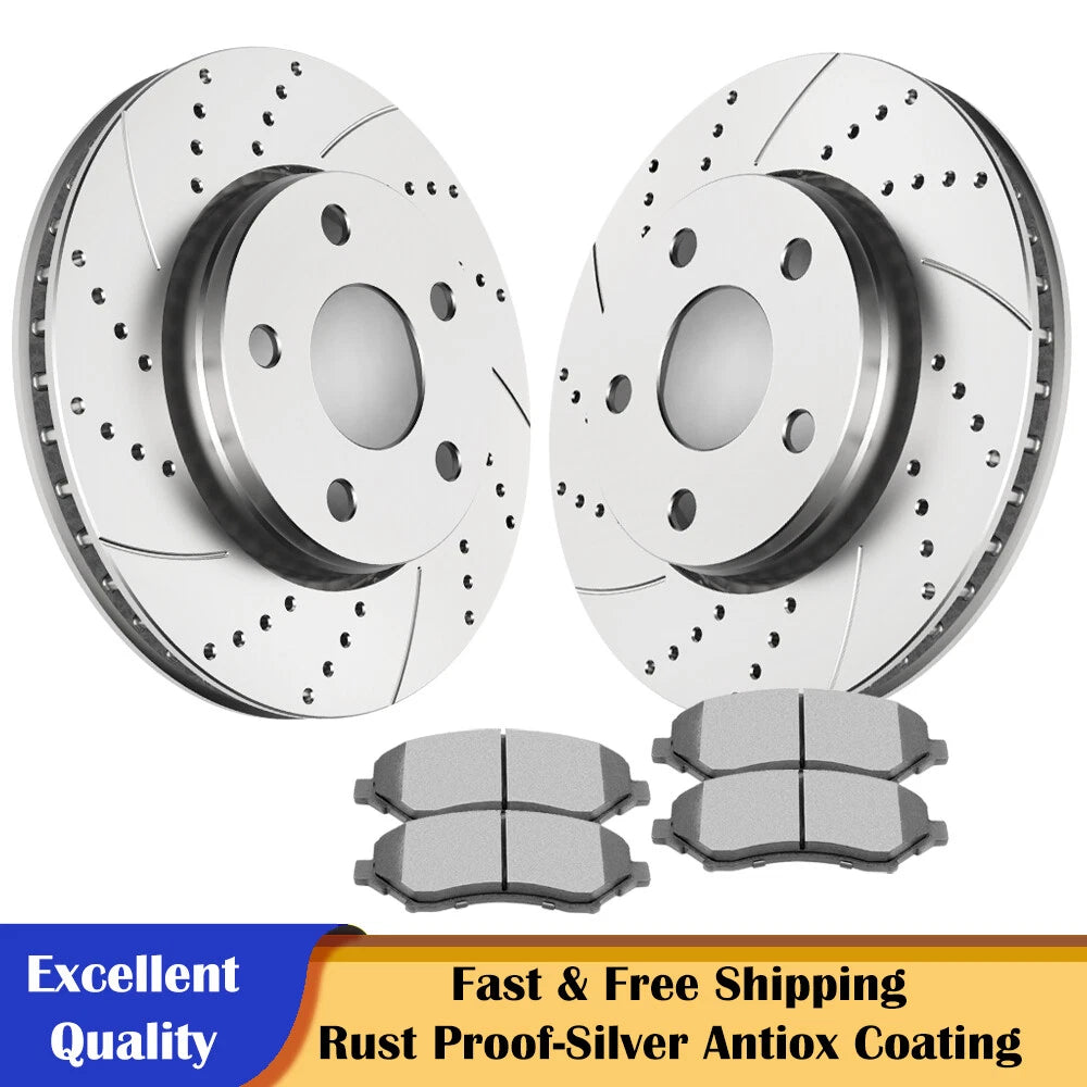 Front Drilled Slotted Rotors & Ceramic Brake Pads for Jeep Wrangler JK (2007–2017)