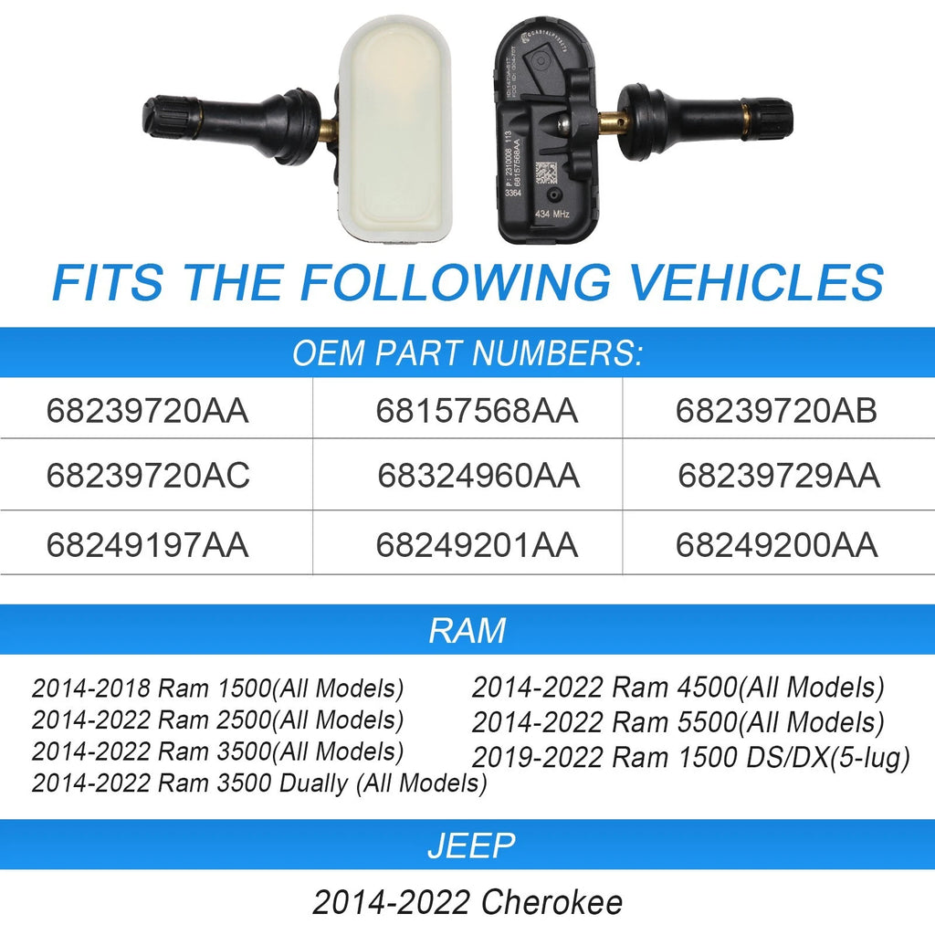 Set of 4 TPMS Tire Pressure Sensors for Dodge Ram 1500 2500 3500 (2014–2018)