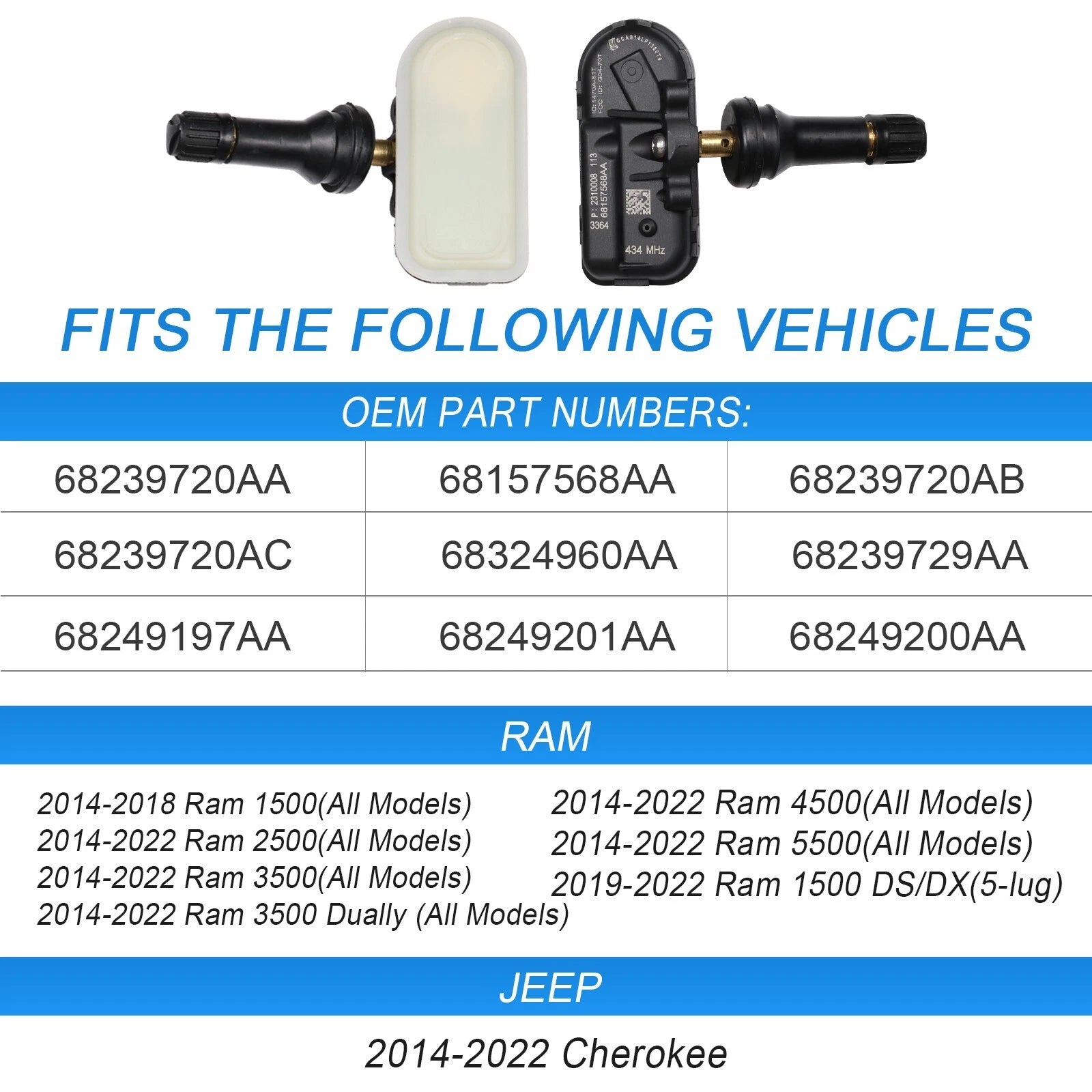 Set of 4 TPMS Tire Pressure Sensors for Dodge Ram 1500 2500 3500 (2014–2018)