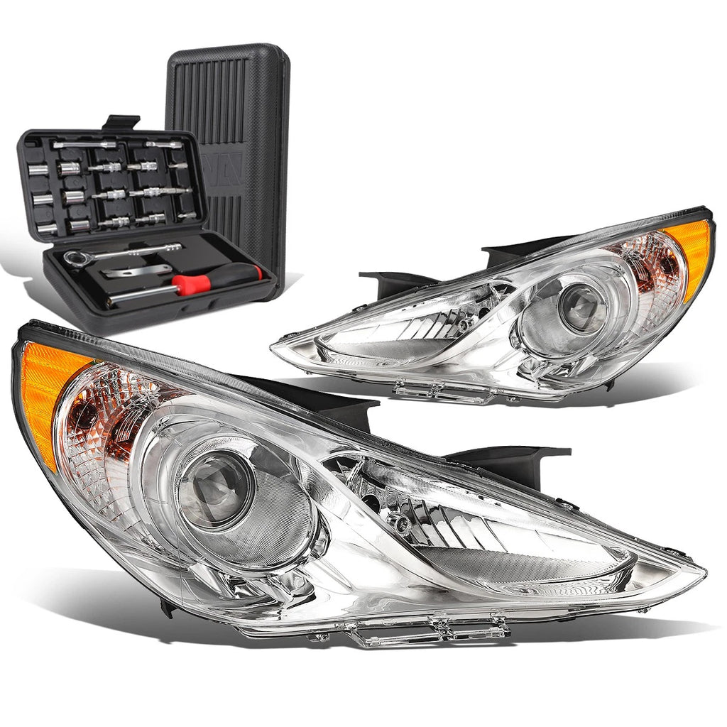 Pair Chrome Amber Signal Projector Headlight Lamp for Sonata (2011–2014)