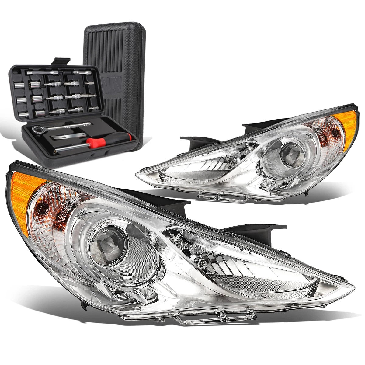 Pair Chrome Amber Signal Projector Headlight Lamp for Sonata (2011–2014)