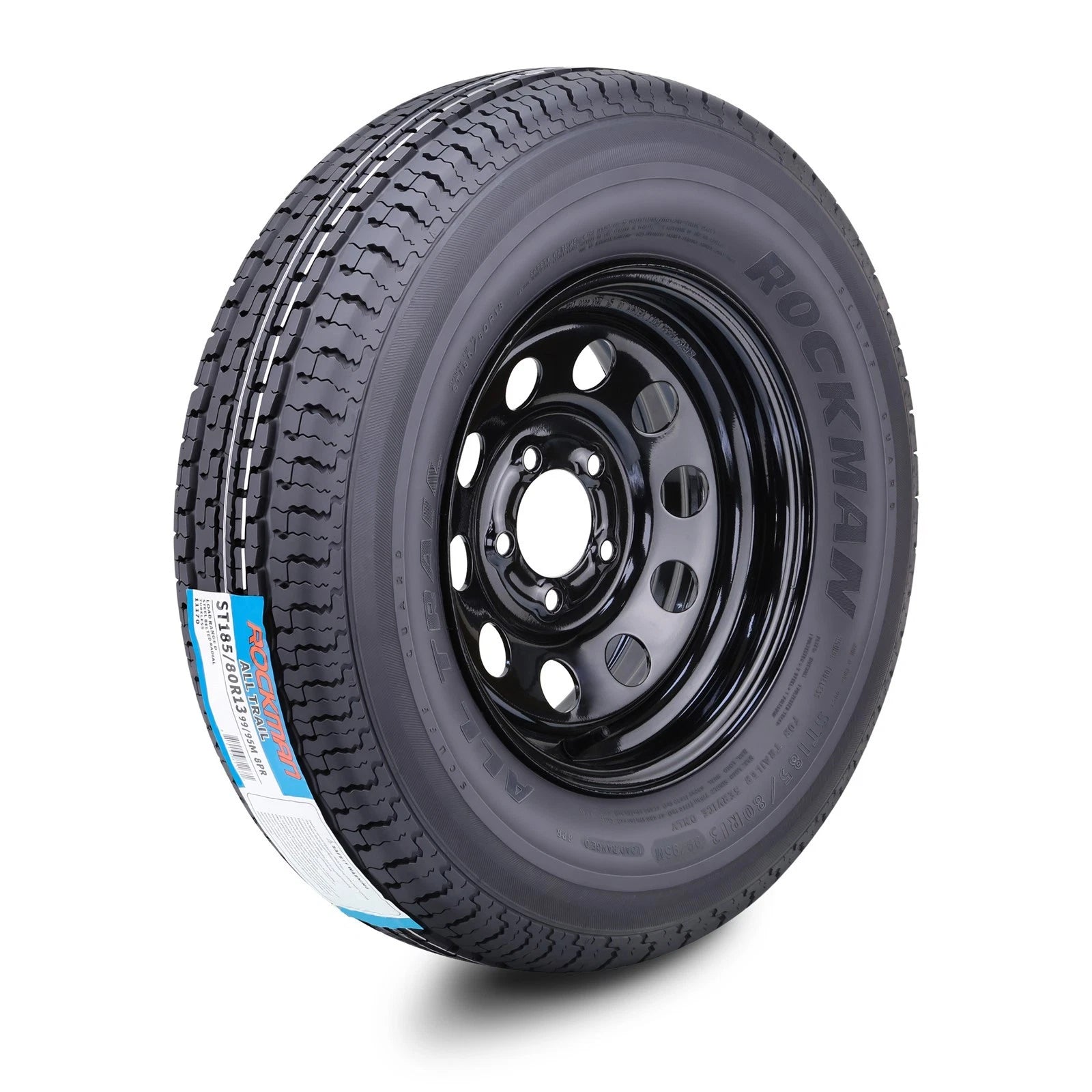 ROCKMAN ST185/80R13 8-Ply Trailer Tire & 5x4.5 Black Mod Rim for Trailer