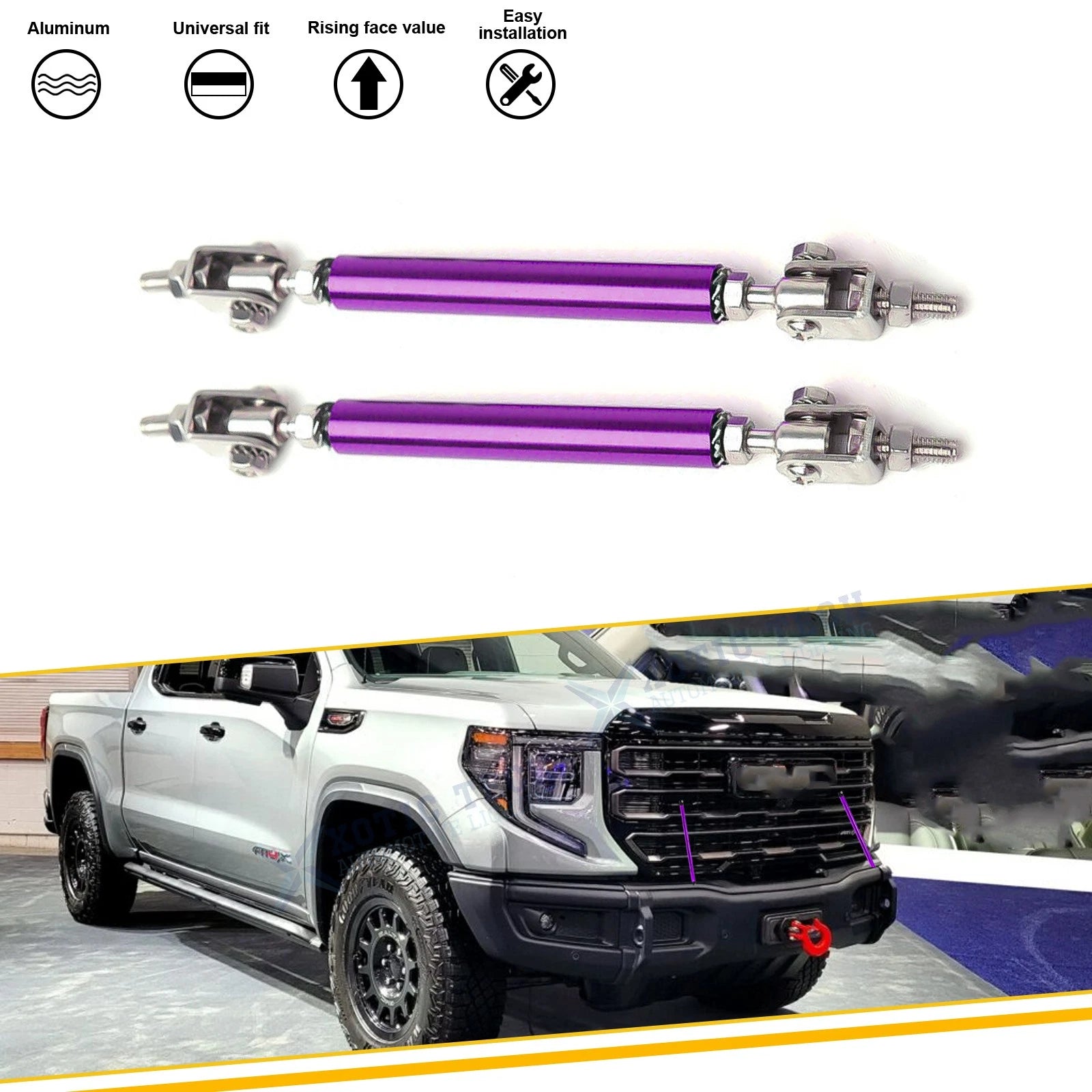 Adjustable Purple Rear Front Lip Splitter Tie Bar for GMC (6"–9") (2014–2024)