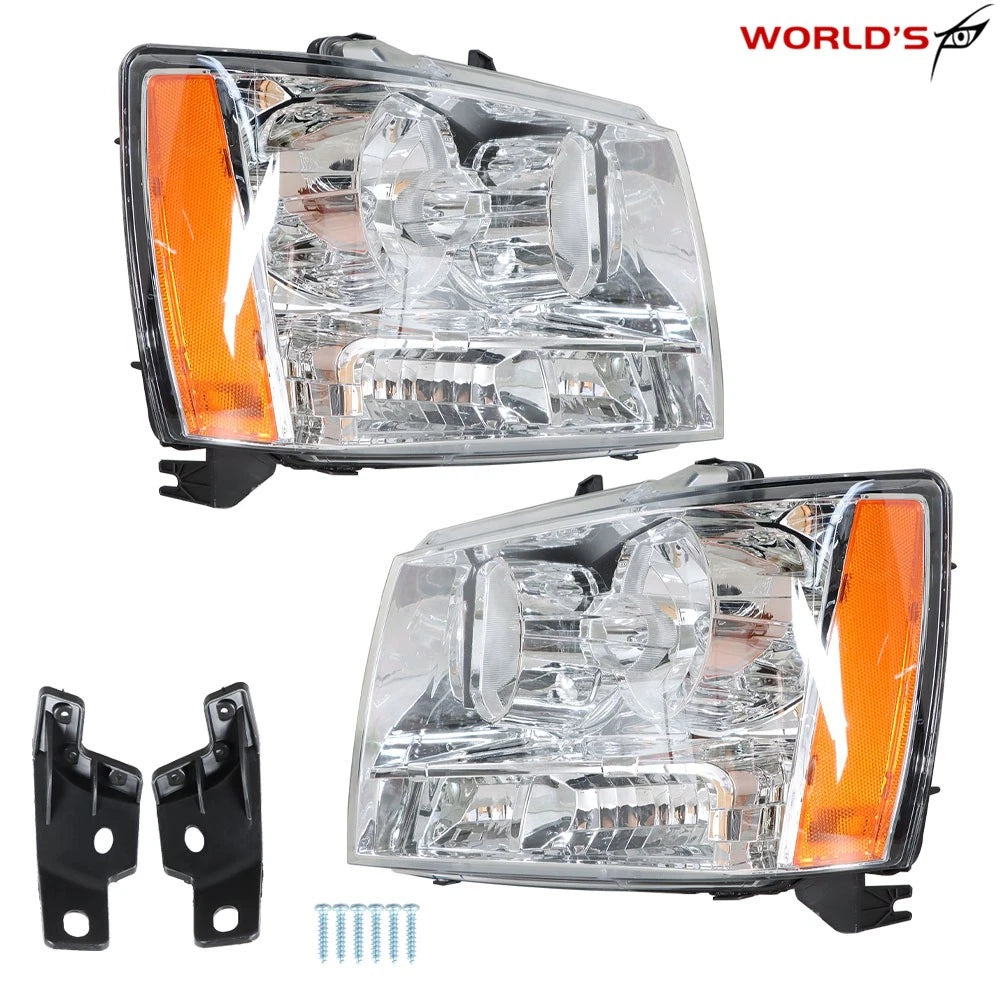 Set of 2 Chrome Headlights for Chevy Avalanche Tahoe Suburban (2007–2014)