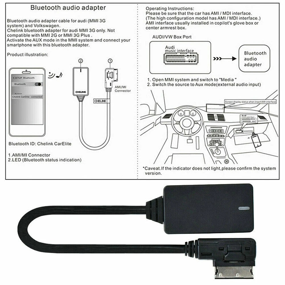 AMI MMI Bluetooth AUX Audio Cable Adapter for Audi A3 A4 A5 (3G)