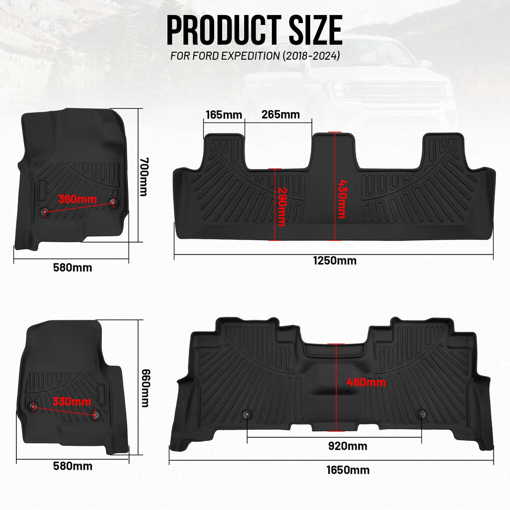Set of 4 TPE All Weather Floor Mats Liners for Ford Expedition (2018–2025)