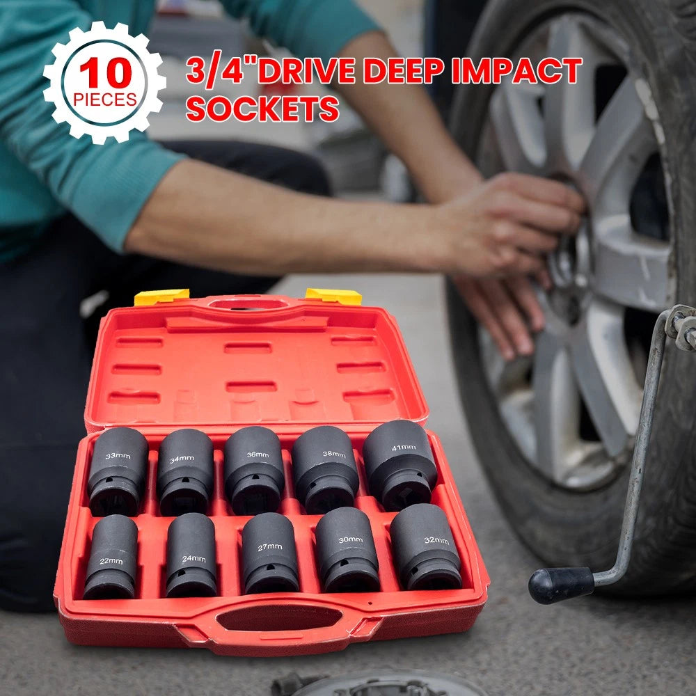 Set of 10 Deep Impact Sockets for Metric Vehicles (22mm-24mm)